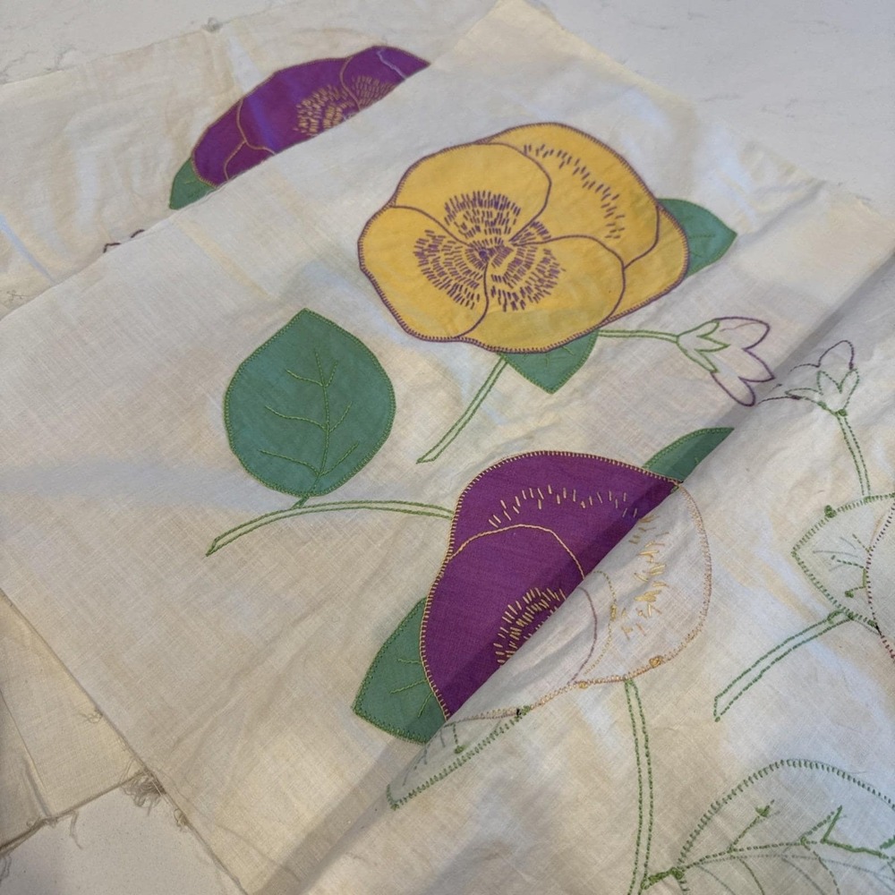 VTG 1930s Pansy Quilt Squares 9 Appliqué 17x17" Grandma‎ Made Embroidery Flowers - Picture 10 of 12